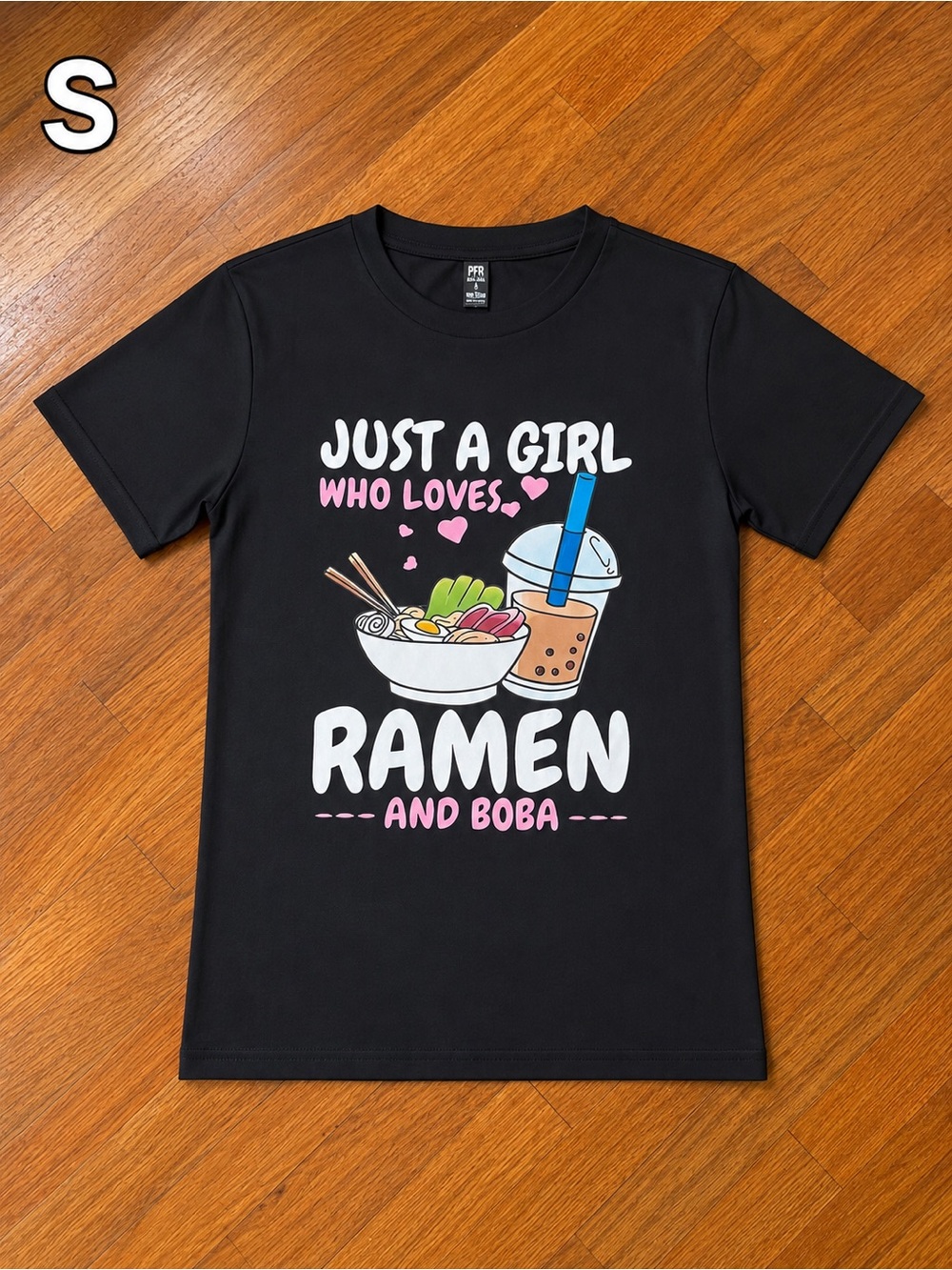 Graphic 'Just A Girl Who Loves Ramen And Boba' Short Sleeve Tee - Black